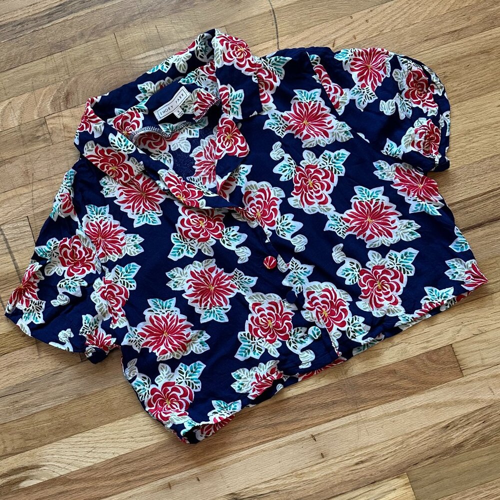 Cropped Mini Floral Hawaiian esque Shirt - Size Small